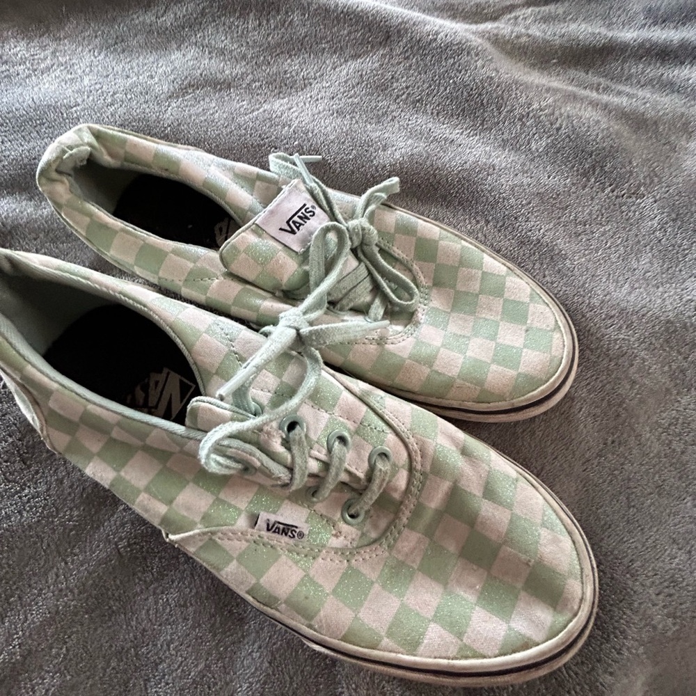 Women’s Vans green and white glittery shoes. Size 8